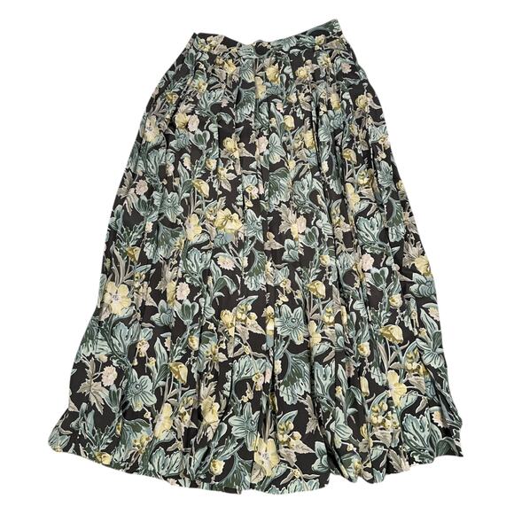 Vintage J.Crew Maxi Skirt Women’s 10 Green Brown Floral 100% Silk Pleated Flowy - Picture 2 of 7